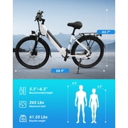 DYU C7L Electric Bike for Adults, 26 Peak 1000W Motor Ebike, 48V 10.4Ah Removable Battery, 45 Miles Max 20MPH, 7 Speed Electric Bicycle UL2849, White