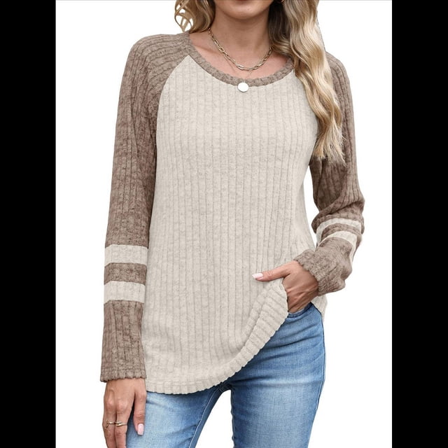 Sudadera de Larga para Mujer, con Bloques de Color, Informal, para Otoño. Caqui S