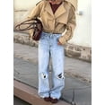 thumbnail image 5 of Female Cropped Trench Coat Lapel Long Sleeve Button Down Crop Jacket Double Breasted Coat Khaki S, 5 of 10