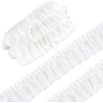 5 Yards White Pleated Chiffon Ribbon 2.2 Inch Wide Double Layered Fabric Lace Trim Gathered Ruffle Chiffon Trim Edging Tulle Lace Trimming for Home DIY Sewing Crafts Embellishments