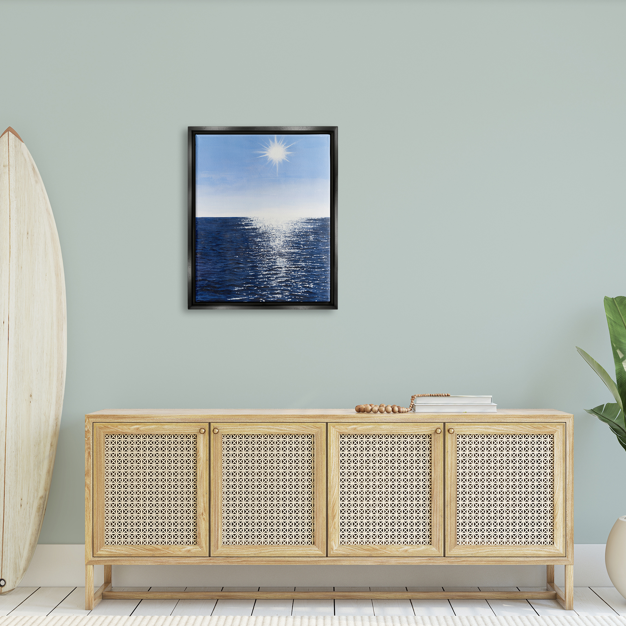 Stupell Summer Sunlight Ocean Reflection Landscape Photography Black Floater Framed Art Print Wall Art