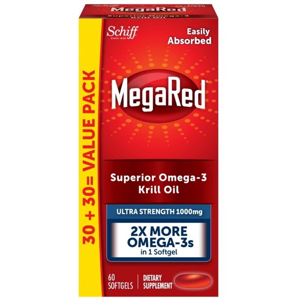 3 Pack Schiff Mega Red Extra Strength Omega3 Krill Oil, 1000mg 60 ea
