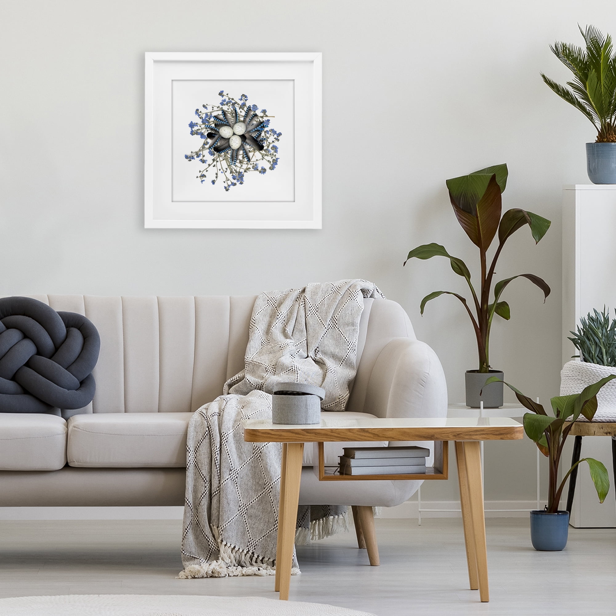 Stupell Industries Feathered Nest & Blue Florals White Framed Print Under Glass, design by Beth Adoette
