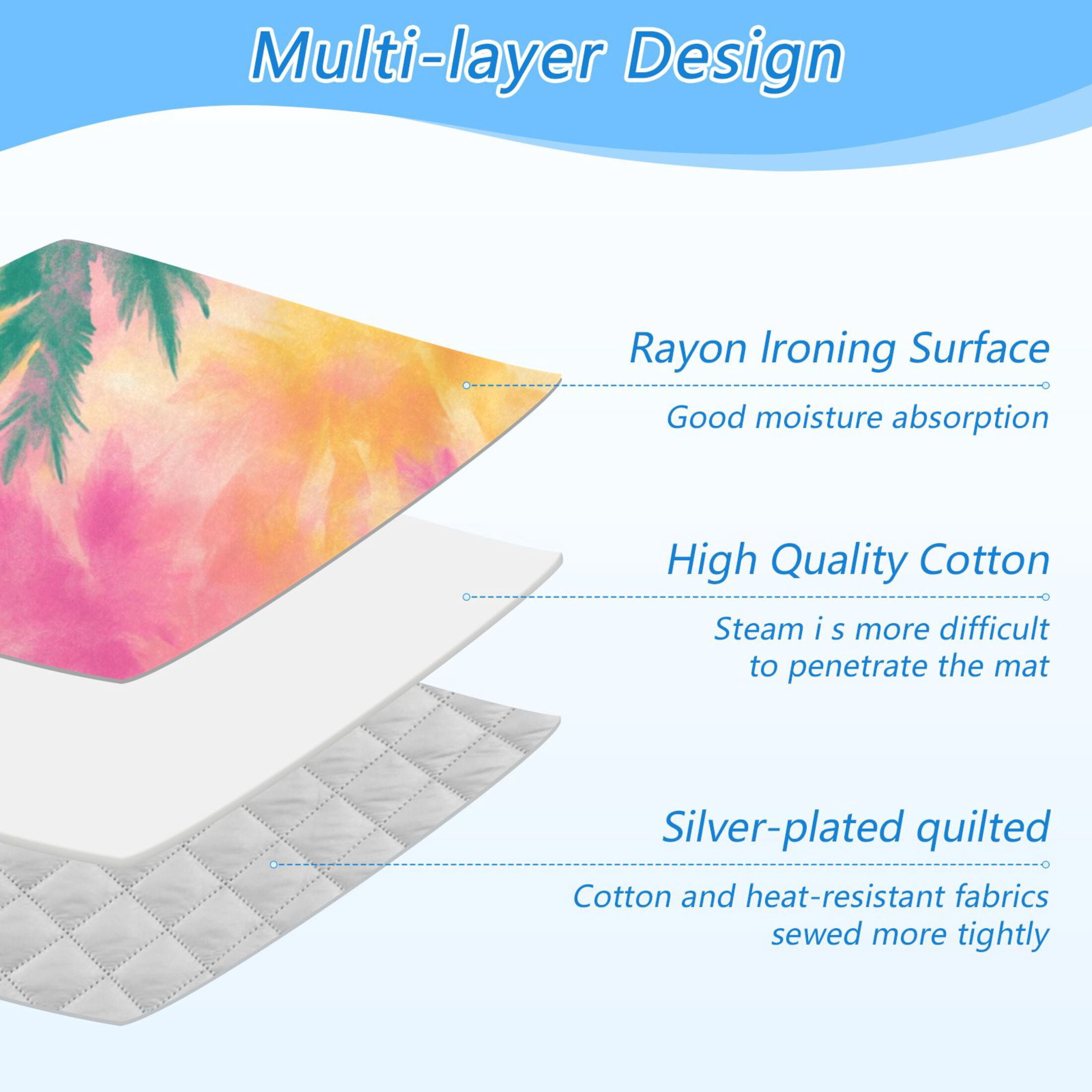 Yellow Pinkish Green Tie Dye Leaves Ironing Mat Blanket Portable Travel Ironing Pad Heat Resistant Pad 47.2" x 27.6”