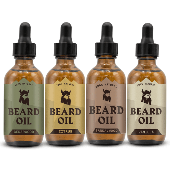 Striking Viking Beard Oil Set, Sandalwood, Vanilla, Cedarwood & Citrus, 0.66 oz, 4 Count