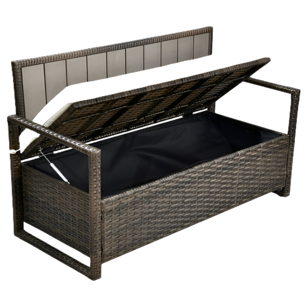 Dextrus 70 Gallon Outdoor Storage Bench Loveseat, Wicker Storage Seat for Patio Furniture, Outdoor Cushions, Pool Storage - Brown