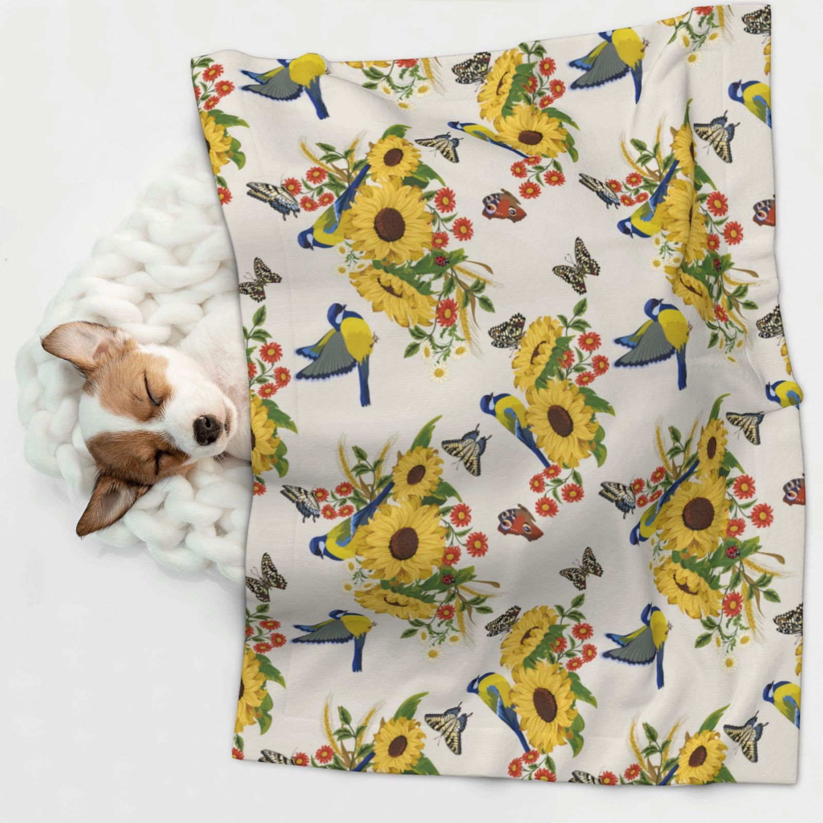 Naloa Bird Sunflowers Dog Blanket, 3 Sizes Cat Blanket for Indoor Cats Large Medium Small Dog Gifts-Medium