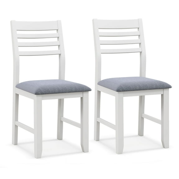Gymax Wooden Dining Chair Set of 2 Kitchen Side Chairs w/ Rubber Wood Frame Ladder Back White