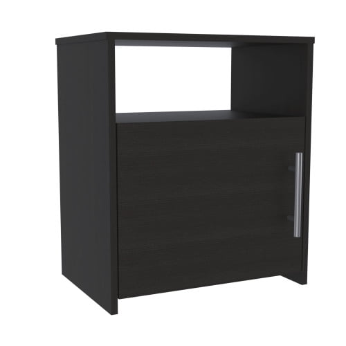 Nmkwnr Beside Table End Table with 1 Door and Open Shelf, Wood Nightstand for Living Room, Bedroom, Black
