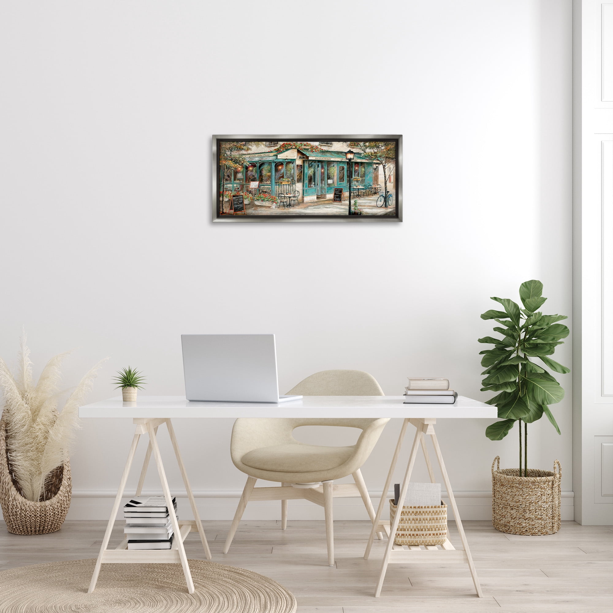 Stupell Industries European City Streets Café Scene Travel & Places Painting Gray Floater Framed Canvas Art Print Wall Art, 31 x 14