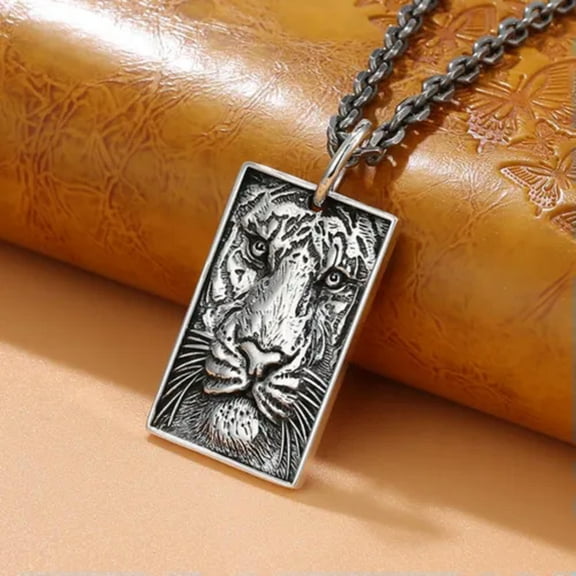 K-KED Real Solid 925 Sterling Silver Lucky Men Gift Lion Head Oblong Pendant 10-11g
