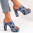 thumbnail image 2 of hopeusnice Slippers for Women Peep-toe Sandals Breathable Non-slip Soft Women's Slippers cloth Materials Summer and Fall Shoes Square High heel Trendy Round toe Dress Shoes Blue 39, 2 of 6