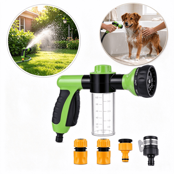Dog Washing Hose Attachment, Pet Bathing Sprayer with Comfort Grip & Universal Connectors, Multi-Use for Garden Watering