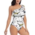 thumbnail image 3 of Rateoe Dachshund Dog Puppy Pattern Women One Piece Swimsuits Tummy Control One Shoulder Bathing Suits Ruffle Swimwear-XX-Large, 3 of 6