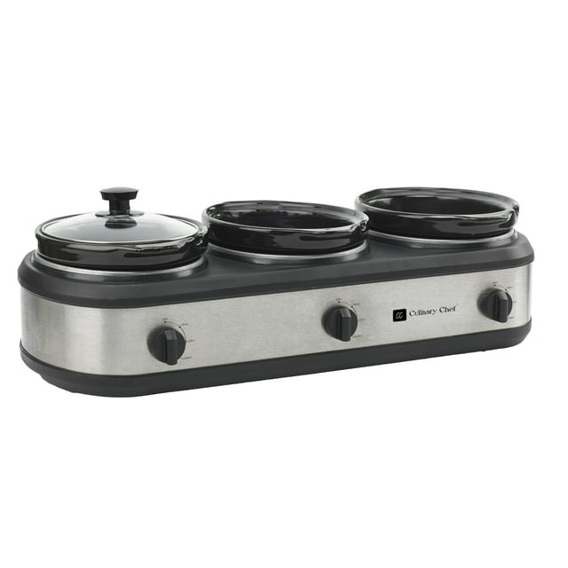 CULINARY CHEF SC3105-SS, Olla de cocción lenta, Servidor de buffet de 3 ollas, Calentador de alimentos - Acero inoxidable