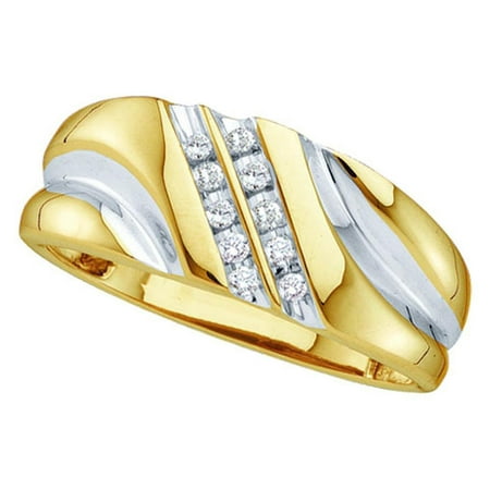 - 10kt Yellow Gold Mens Round Diamond 2-tone Wedding Anniversary Band Ring 1/8 Cttw