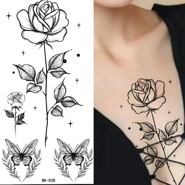 Pegatinas de tatuajes temporales de flor de Rosa, tatuajes de flor para cuerpo, pierna, brazos, cuello, espalda, piel de flor extraíble