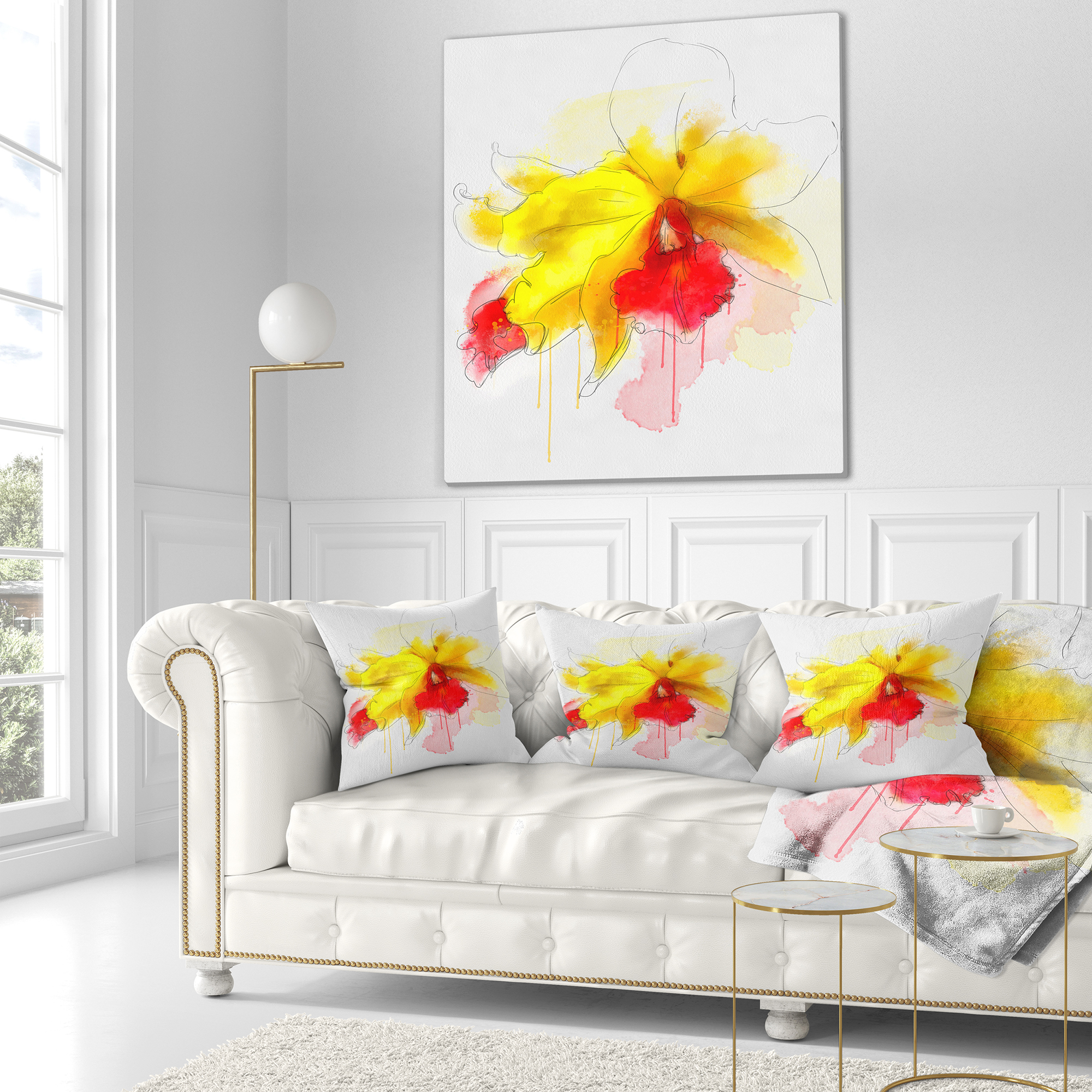 Designart Yellow Iris Flower with Red Splashes - Floral Throw Pillow - 18x18
