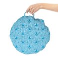 thumbnail image 2 of Abstract Round Floor Cushion with Handle, Monochrome Psychedelic Pattern with Triangles and Stripes Composition, Decorative Pillow for Living Room & Dorms, 18" Round, Sea Blue and White, by Ambesonne, 2 of 4