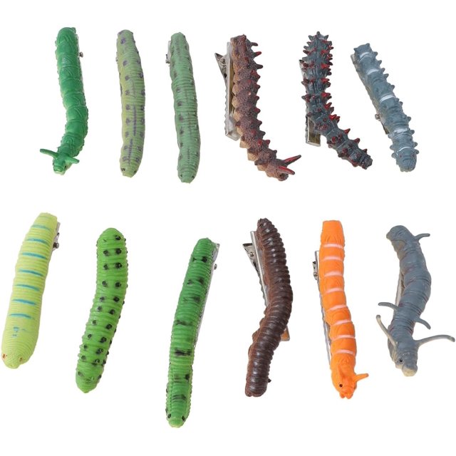 HUGFEGWE 6Pcs Random Style Simulation Caterpillar Plastic Fake Worm Crawling,Halloween Prank Joke,Insects Science Educational Learning,Novelty and Gag CA919-86323