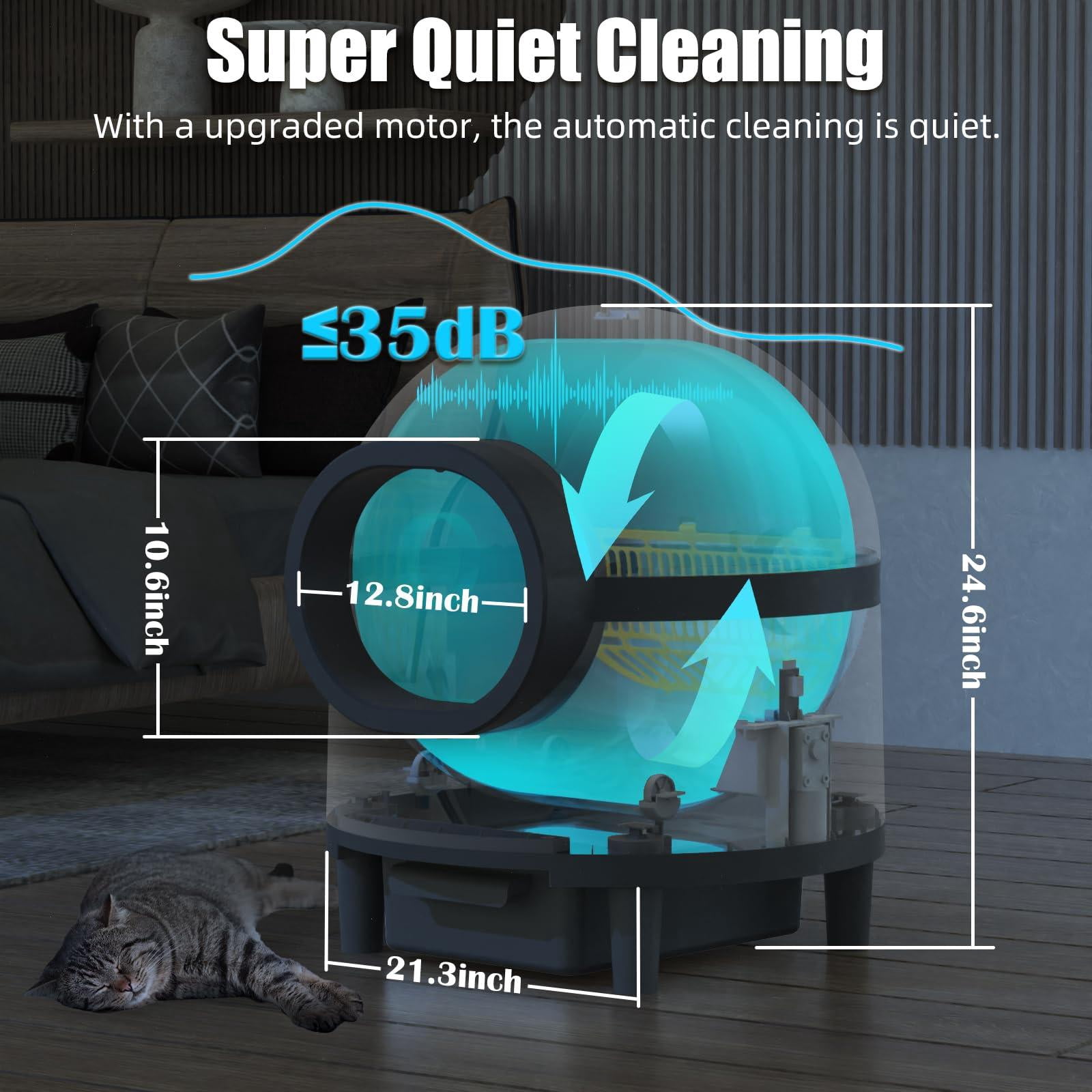 Glavbiku Self Cleaning Cat Litter Box,Cat House Smart App Control,Odor Removal,Low Noise,Black