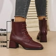 thumbnail image 4 of Bnwani Women Boots Ankle Winter Fashion Toe Square Mid-Heel Chunky Casual Solid Boot Red Size 9, 4 of 9