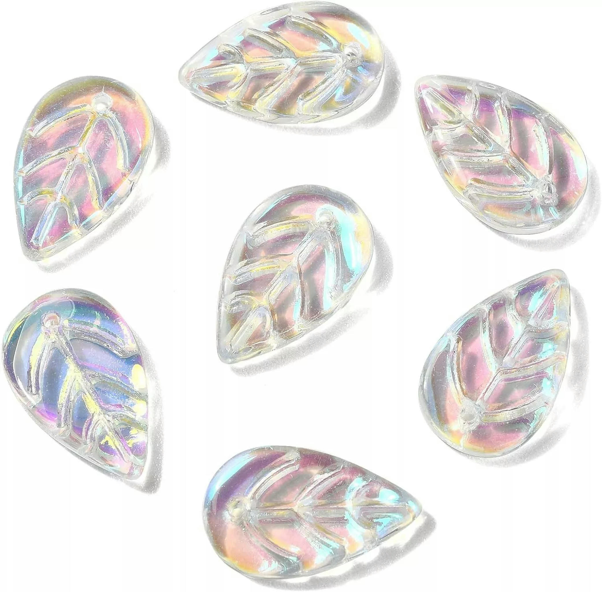 U8MO 100 Glass Leaf Beads Clear Jewelry Supplies 18mm AB Shimmer Finish Bulk