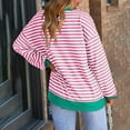 thumbnail image 3 of MIUOWANP Fall Sweatshirts for Women 2024 Graphic Ladies' Fashionable Loose Casual Striped Color Blocked Round Neck Button Up Long Sleeved Shirt Green M, 3 of 4