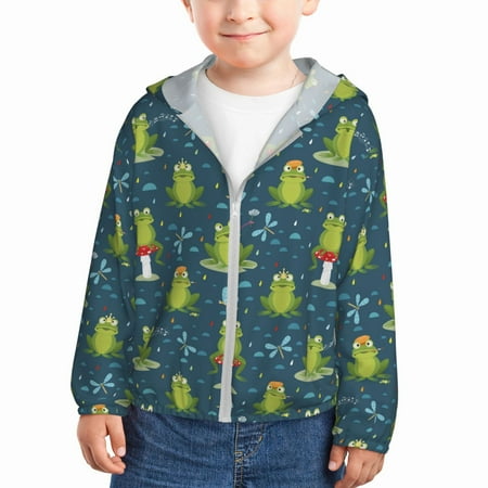 

Sun Hoodie for Kids funny frogs dragonfly Raining Long Sleeve Swim Fishing Shirts Sun Protection Zip Up Jacket Clothing Athletic Hoodie