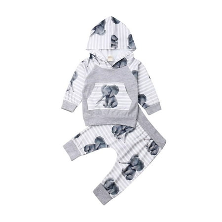 

Infant Baby Boys Girls Elephant Tops Hooded Sweatshirt Long Pants Sport Autumn Spring Casual Clothes Sets
