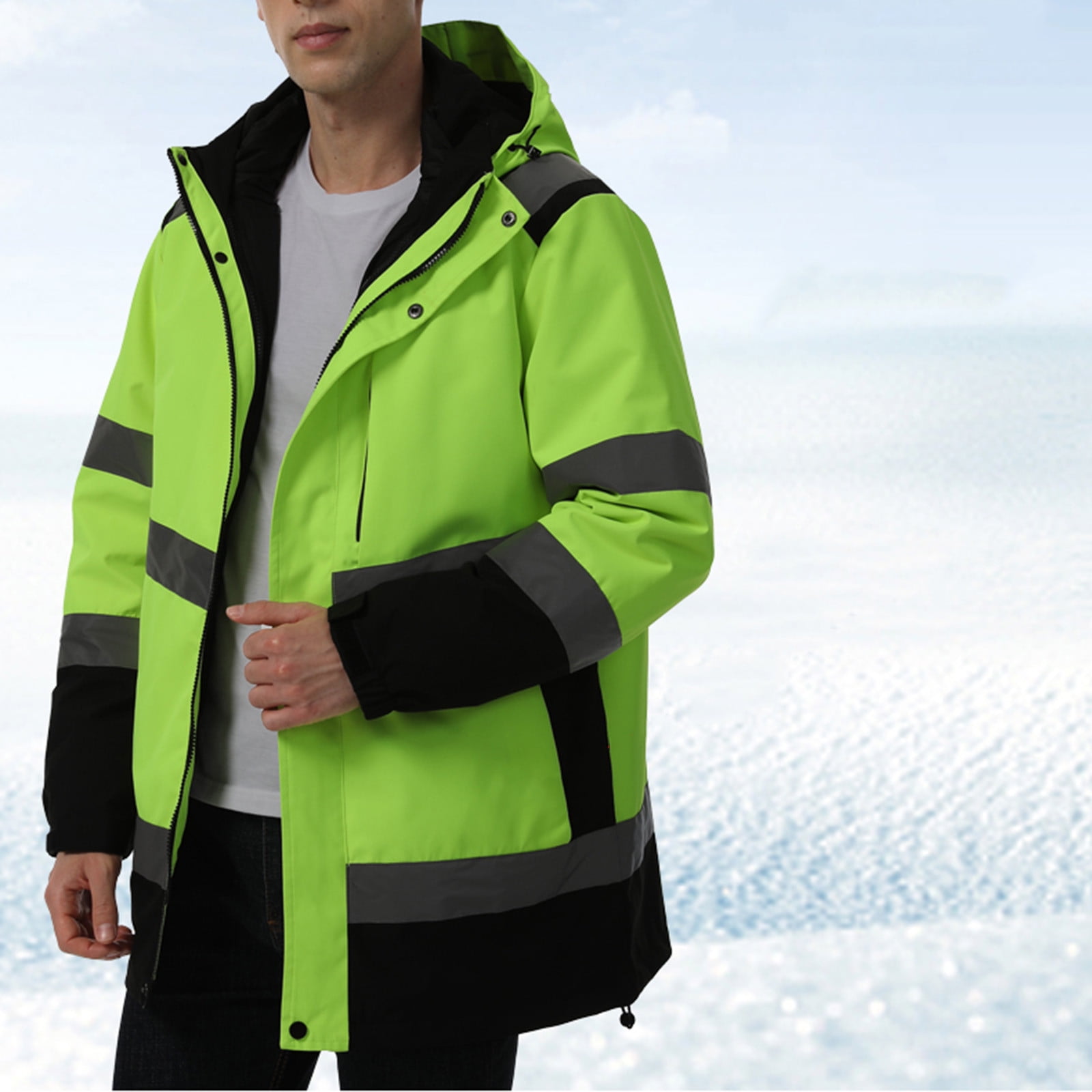 Txeol Hi Vis Windbreaker Jackets for Men 29 Heating Zones USB Charging Hoodies with Pockets Outdoor Work Reflective Waterproof Raincoats,Green,XL