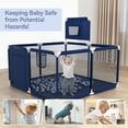 thumbnail image 3 of Baby Playpen, Outdoor Play Yard, Portable Play Yard 4-Panel- Baby Safety Playpen for Infant Toddler with Basketball Hoop,Navy, 3 of 6