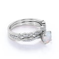 thumbnail image 3 of JeenMata 1.75 ct Halo Genuine Round Opal and Moissanite Bridal Ring Set in 18K White Gold over Silver, 3 of 7