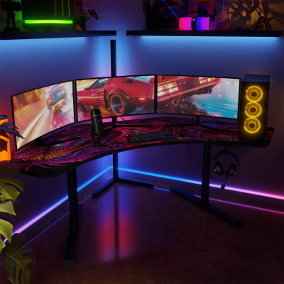 Arozzi Arena Angelo UltrawideFull Surface Water Resistant Desk Mat 3 Custom Monitor Mount Cut Outs and Under the Desk Cable Management - Crawling Chaos