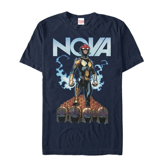 Men's Marvel Nova Helmet Graphic Tee Navy Blue Large
