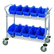 Quantum Storage Systems WRC2-1836-1867BL Wire Heavy Duty Wheels 2 Shelves 38" H x 36" W x 18" D with 10 Blue Bins 19" L x 7" W x 7" H