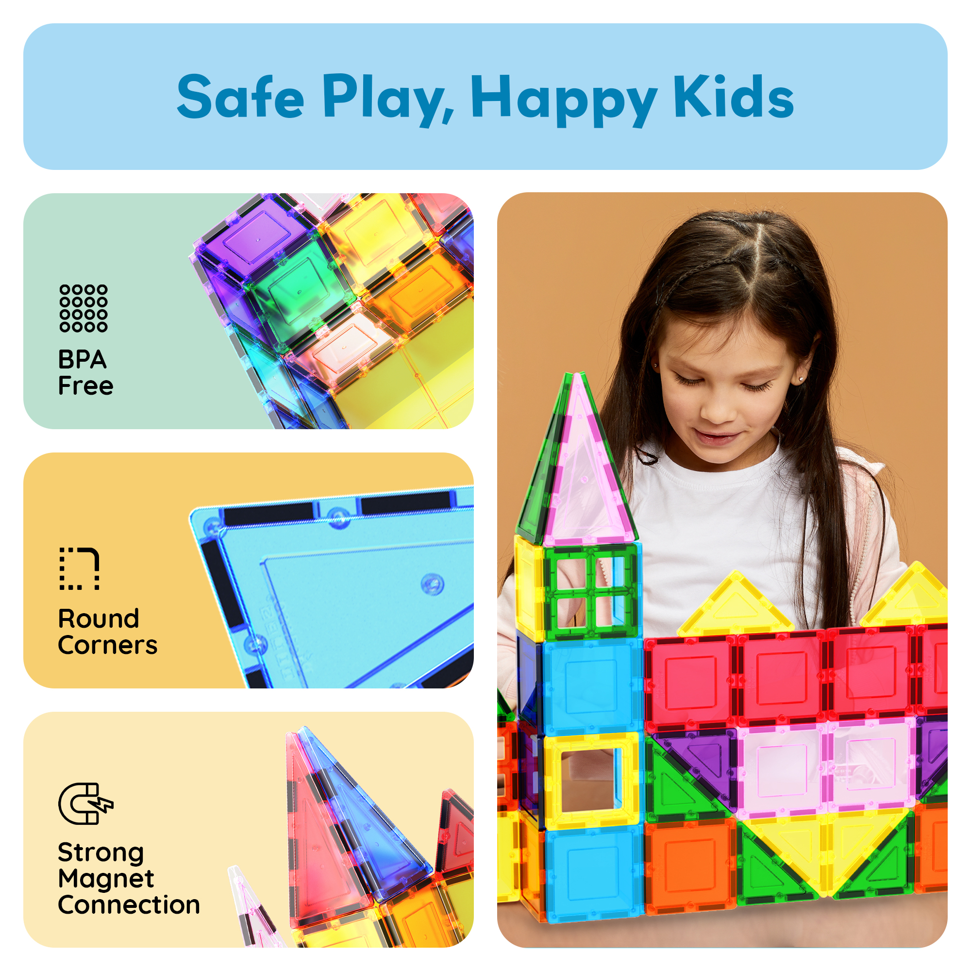 PicassoTiles 61-Piece Magnetic Tiles Building Set photo 7