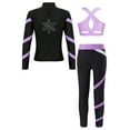 thumbnail image 2 of YONGHS Kids Girls Sport Dance Outfits Crop Tank Tops Zipper Jackets Sweatshirts with Athletic Leggings Set Lavender 10, 2 of 5