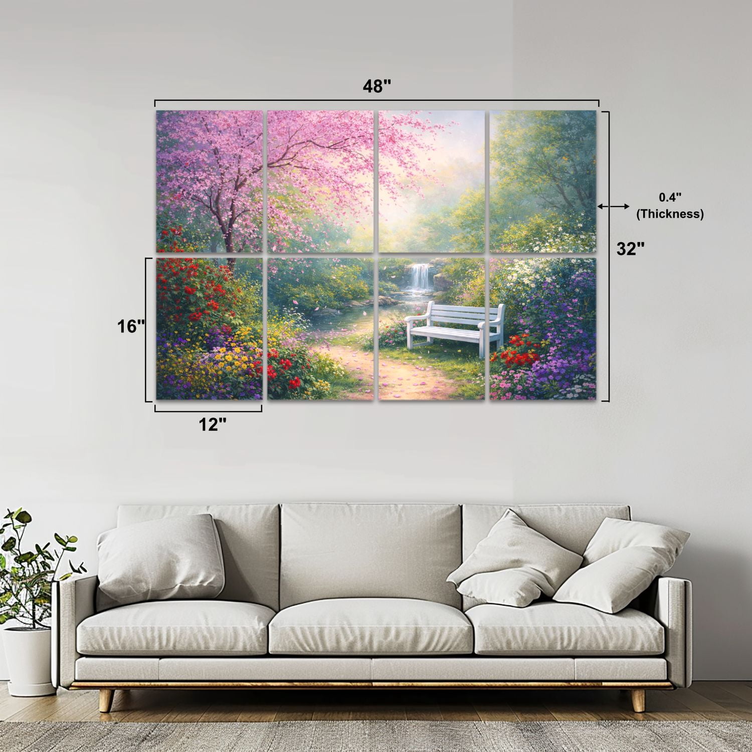 8 Pack Art Acoustic Panels Sound Absorbing Romantic Spring Garden Blossoming pink Decorative Soundproof Wall Panels Self Adhesive for Nursery Game Room Bedroom 48"x32"
