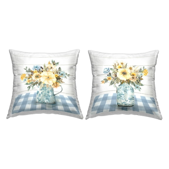 Stupell Industries Country Florals on Gingham 2 Piece Decorative Printed Throw Pillow Set, 18 x 18