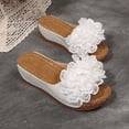 thumbnail image 6 of Tbopshirt Wedge Sandals Open Toe Flower Mid Heels Solid Color Comfortable Dressy Summer Slippers with Arch Support for Women, 6 of 9