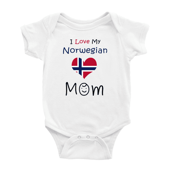 I Love My Norwegian Mom Cute Baby Bodysuit Newborn Clothes Outfits (White, 6-12 Months)
