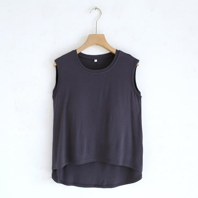 SDNall Blouse pour Femmes Unie Décontractée Mode Col Rond Régulière Sans Manches Hauts de Nuit