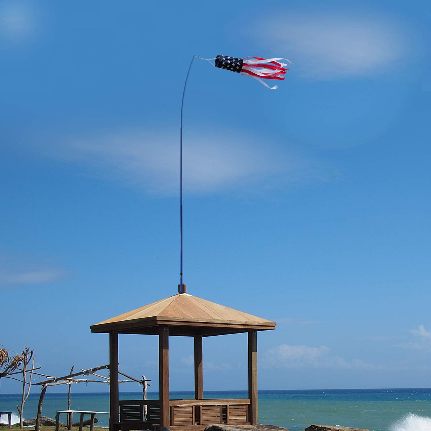 Anley 10Ft Telescopic Flagpole - Fiberglass Outdoor Telescoping Flag Pole (Blue)