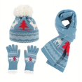thumbnail image 2 of 3 uds guantes de moda bufanda conjunto de gorro navideño para mujer lindo gorro de jacquard de dibujos animados con pompones guantes de punto gruesos bufandas a prueba de frío accesorios de invierno a, 2 of 4