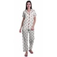 thumbnail image 1 of Moomaya Pyjama Chemise en Coton Imprimé Col à Encoche Tenue de Nuit Ensemble de Pyjama pour Femme, 1 of 6