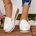 thumbnail image 3 of Women's Leather Wedge Loafers Wide Width Solid Color Comfortable Platform Slip on Business Walking Shoes White Size 9, 3 of 5