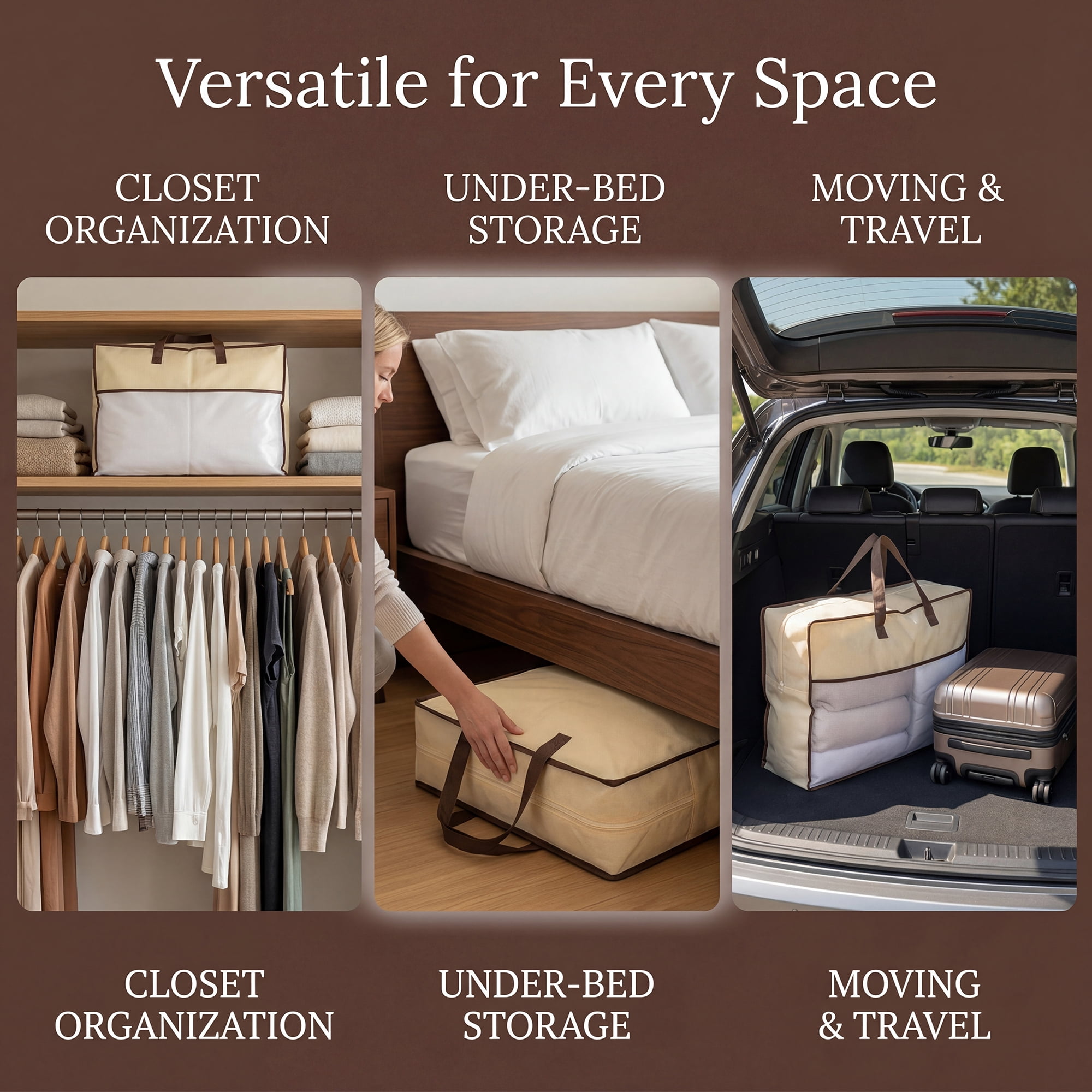 Unique Bargains Storage Bag for Organizing Clothing with Handles Beige 17.7"x21.7"x5.9"