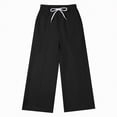 thumbnail image 4 of kpoplk Teen Girls Sweatpants Wide Leg Drawstring Baggy Pants Straight Leg Athletic Trousers with Pockets Size 5-14(Black,4-6 Y), 4 of 6