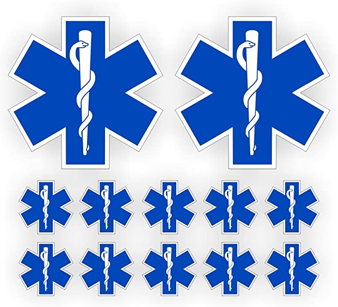 2-Pack EMS Star Of Life Vinyl Decal Stickers - 3" Blue, For Car Bumper Or Window (EMT Paramedic Rescue)